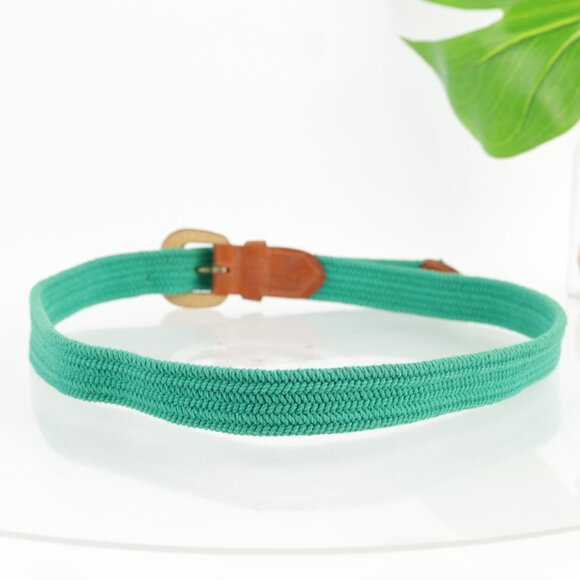 Talbots Womens Belt Size XL Extra Large Kelly Green Woven Elastic Leather Tip - Picture 4 of 13